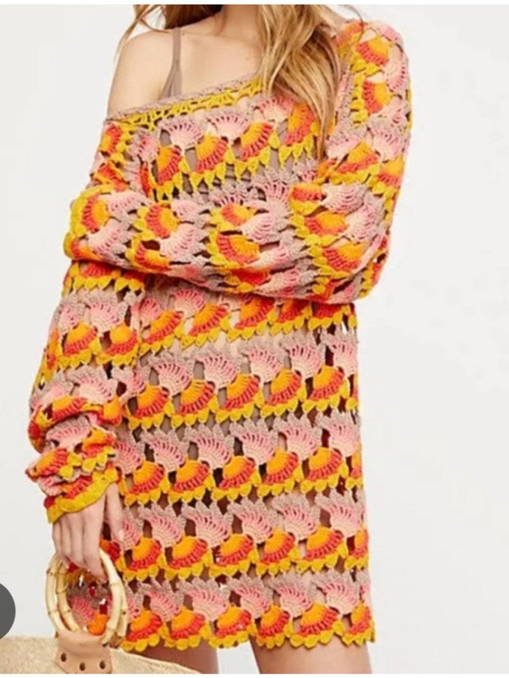 Free People Little Fan Striped Crochet knit dress